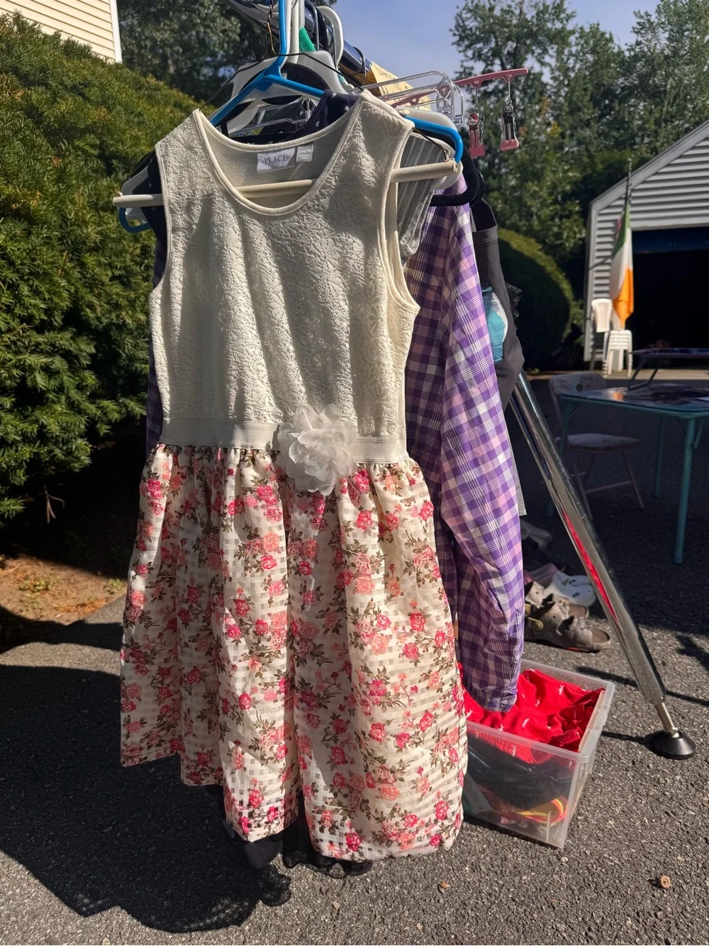 The Children's Place Cream and Pink Floral Sleeveless Dress